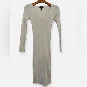 Forever 21 Cream Long Sleeve V-Neck Body-con Midi Dress Size Large
